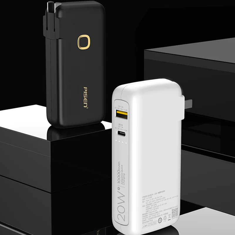 SẠC DỰ PHÒNG PISEN QUICK - High Power Box 20W 10000mAh - ĐIỆN BÁ ĐẠO, đen cổ điển